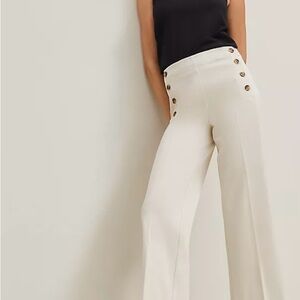 Ann Taylor Cream Wide Leg Pants with Button Detail NWT